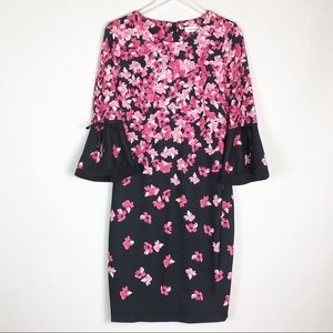 Calvin Klein Black Pink Floral Career Sheath Dress